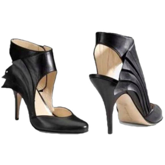 Max Kibardin Shoes - Max Kibardin Black Winged Soft Lamb Leather Heels - Size 38.5 Designer Womens